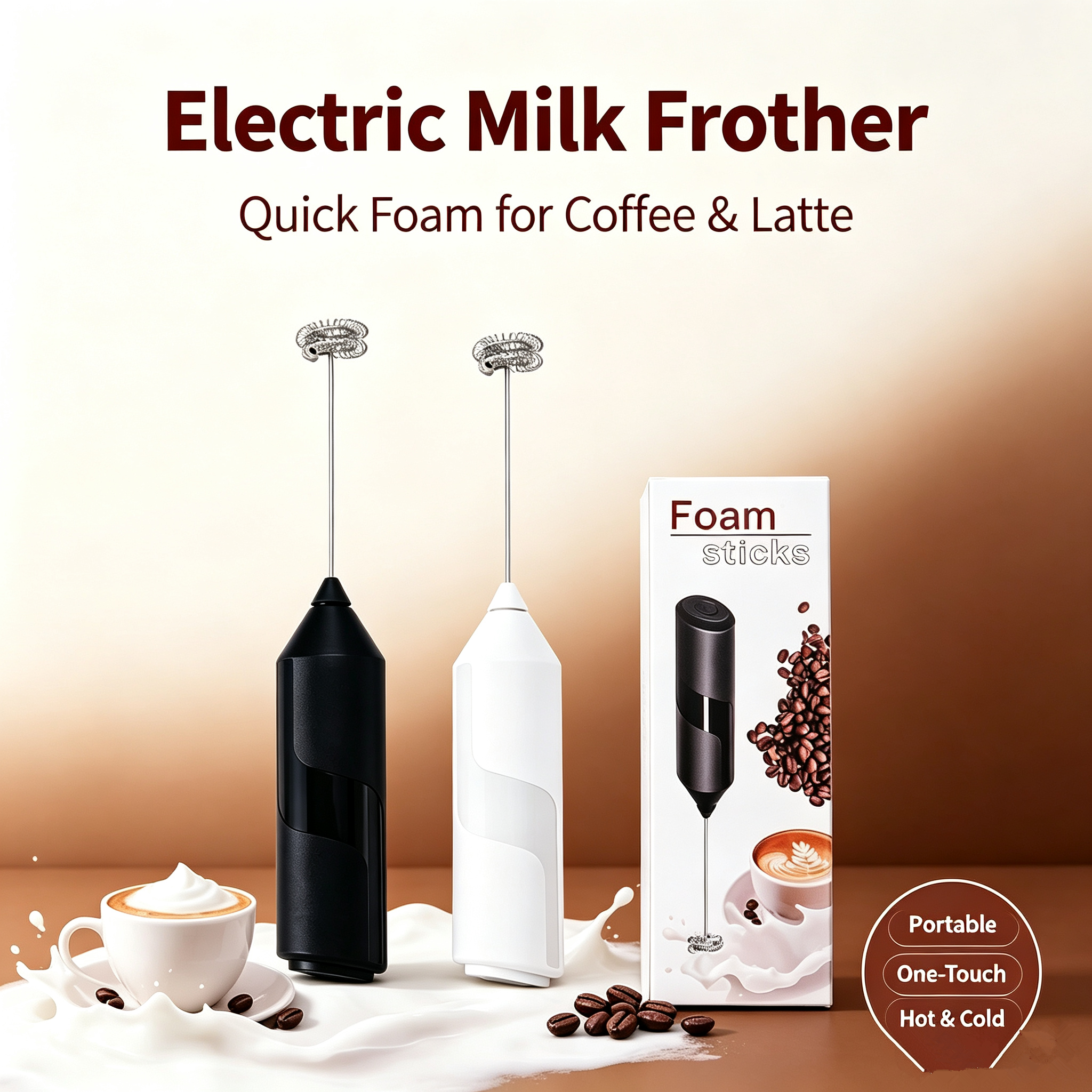 Milk Frother - خلاط حليب لاسلكي، خفاقة قهوة كهربائية،