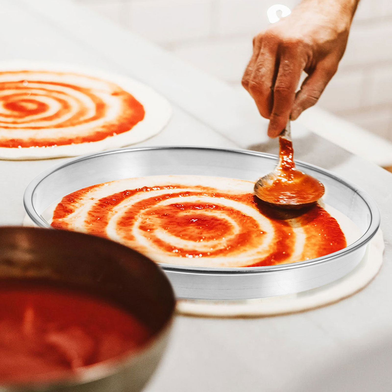Pizza Stone Baking - حلقات بيتزا معدنية من الفولاذ المقاوم